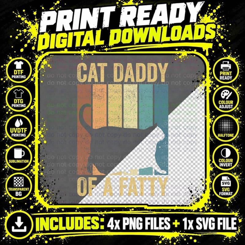 Chonk Meme Cat Daddy of a Fatty Retro Vintage T-Shirt Png SVG Digital Bundle