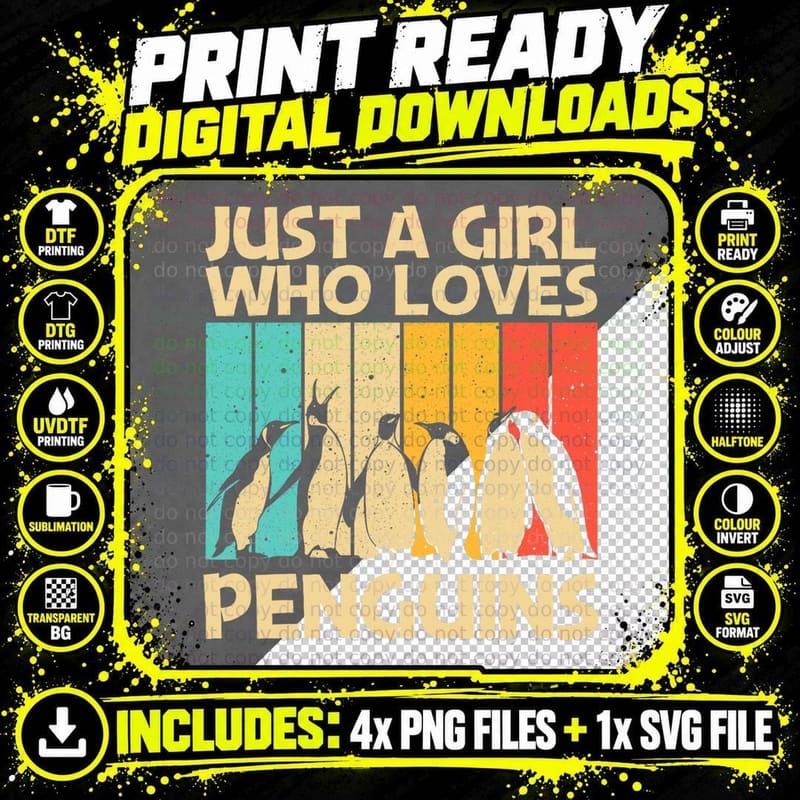 Cool Penguin Design for Girls Mom Emperor Penguin Bird Png SVG Digital Bundle