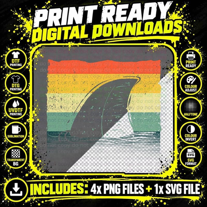 Cool Shark Fin for Men Women Shark Ocean Sharks Summer Png SVG Digital Bundle