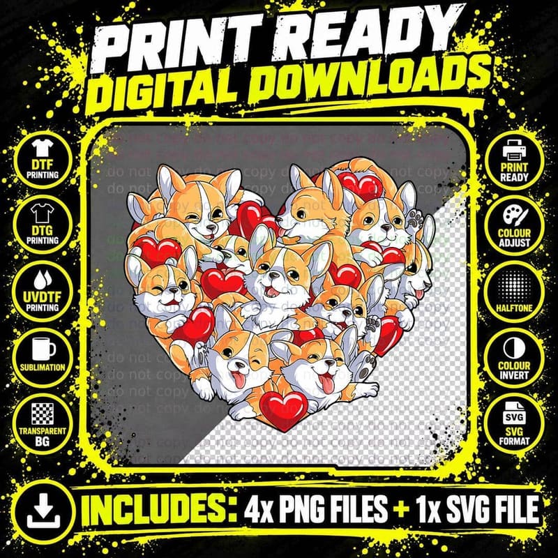 Corgi Heart Valentines Day Boys Girls Men Women Dog Png SVG Digital Bundle