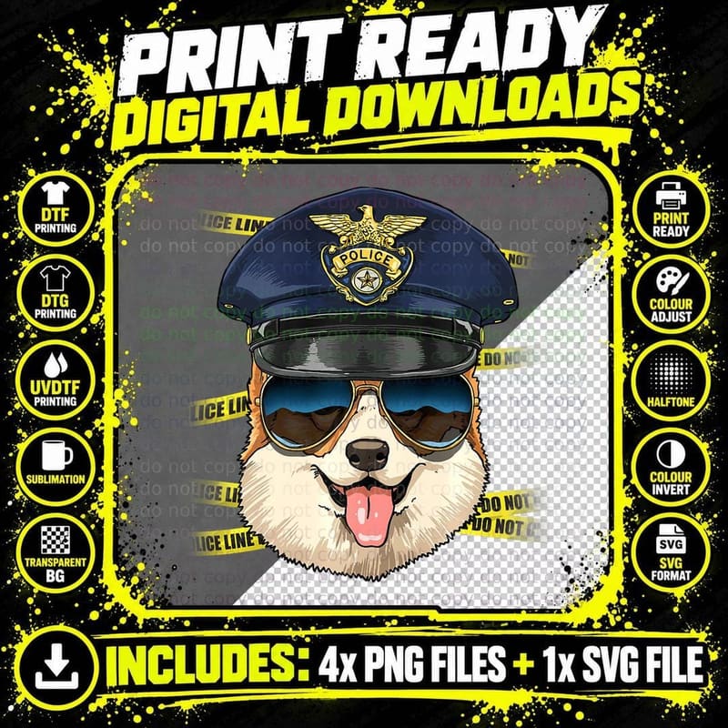 Corgi Police Corgi K-9 Dog Lover T-Shirt Png SVG Digital Bundle