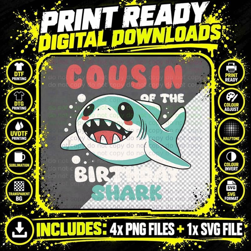 Cousin of Birthday Shark Family Sea T-Shirt Png SVG Digital Bundle