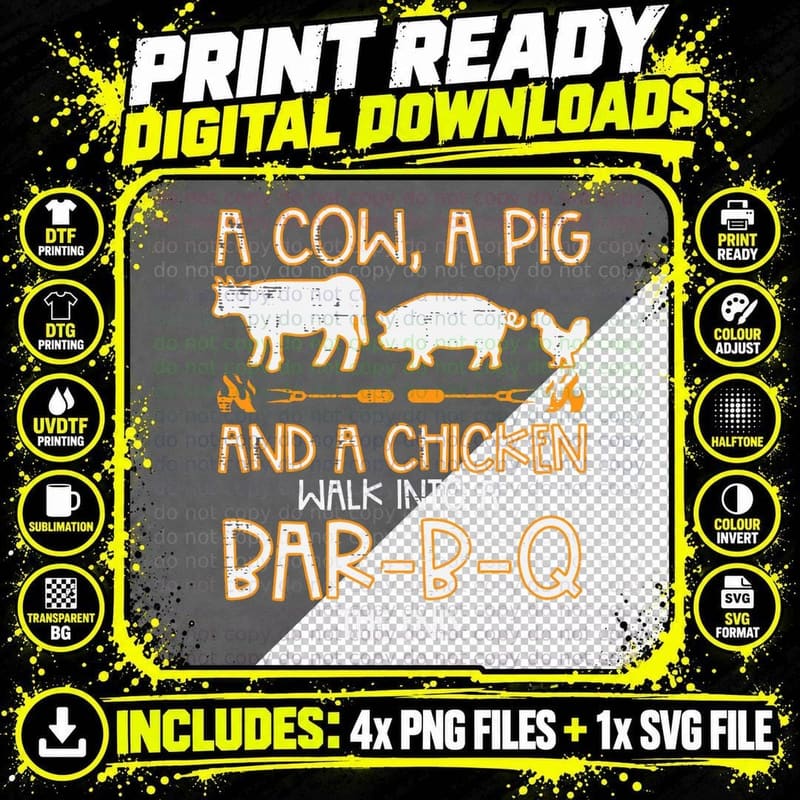Cow Pig Chicken Walk Bar B Q Bbq Barbecue Grilling Men Png SVG Digital Bundle