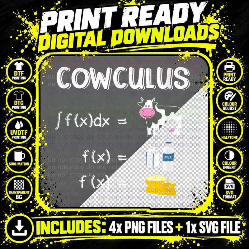 Cowculus Cow Math Design - Mathematics Math T-Shirt Png SVG Digital Bundle