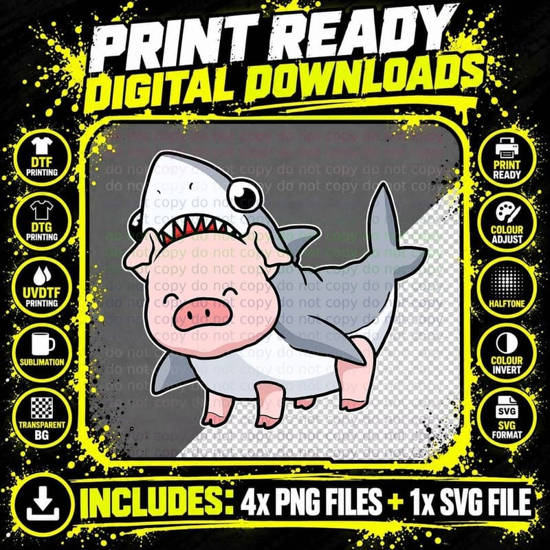 Cute Pig Shirt Women Shark Costume Pig Gift Kids Swine Png SVG Digital Bundle