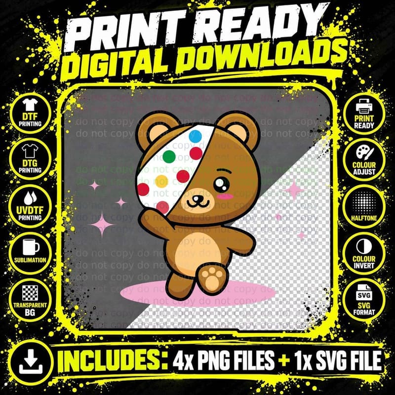 Cute Tesco Pudsey Bear Spotty, Pudsey Bear Kids Png SVG Digital Bundle