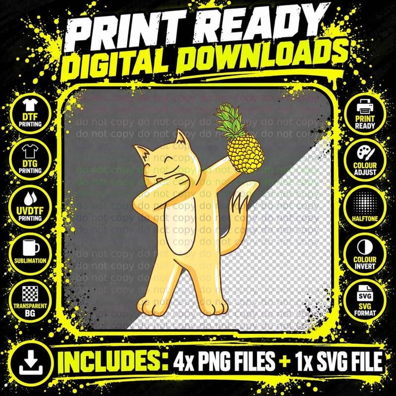 Dabbing Cat Pineapple Funny Cute T-Shirt Png SVG Digital Bundle