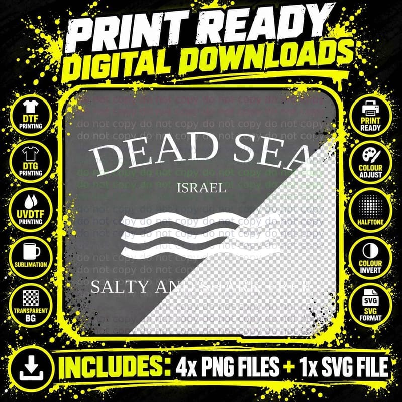 Dead Sea Salty Shark Free Funny Israel Travel T-Shirt Png SVG Digital Bundle