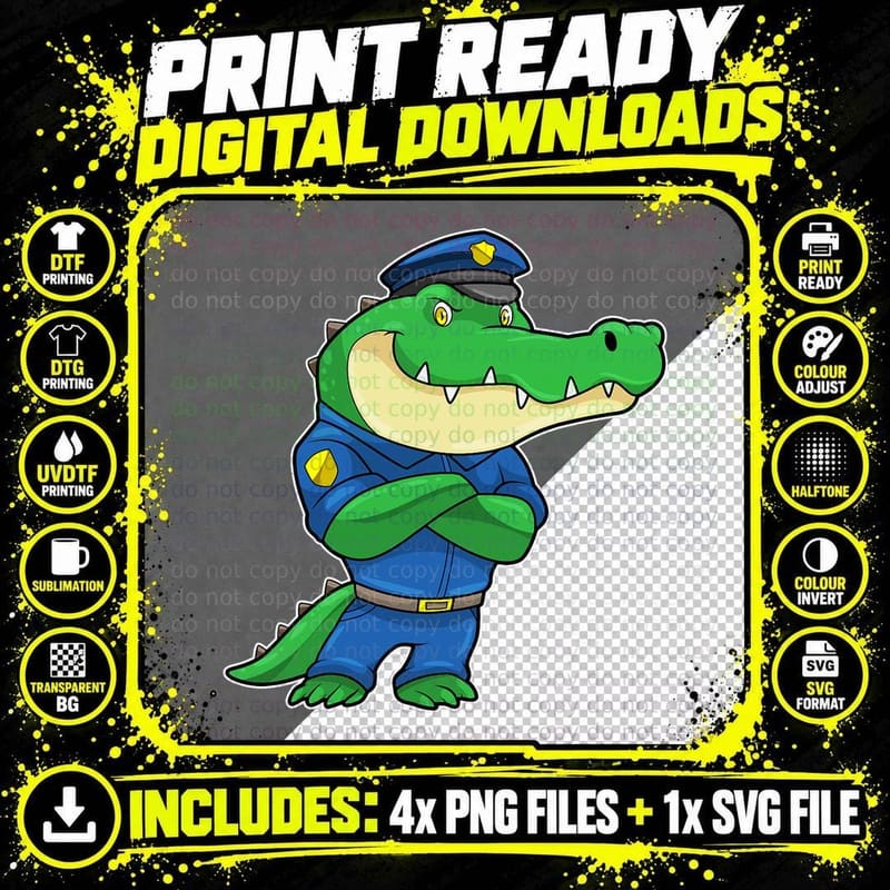 Dinosaur Police Officer Police Hat T-Shirt Png SVG Digital Bundle