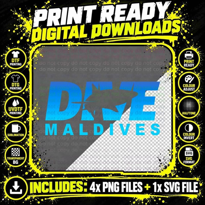 Dive Maldives with Shark, Scuba Diving in the Maldives Png SVG Digital Bundle