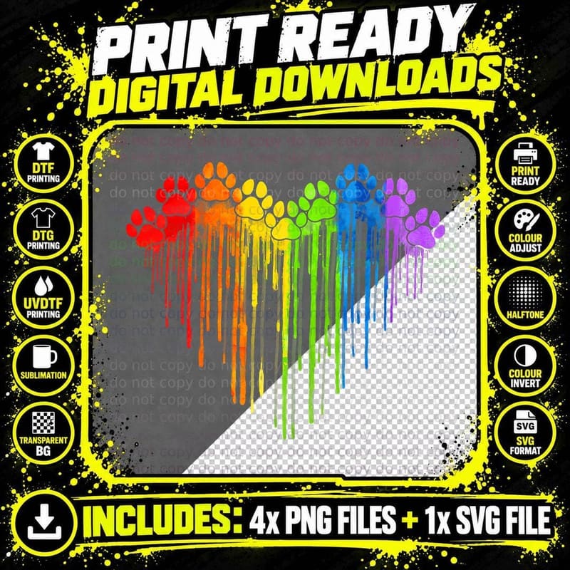 Dog Paws Rainbow Heart Dog Lover Gay Pride LGBT Gifts Png SVG Digital Bundle