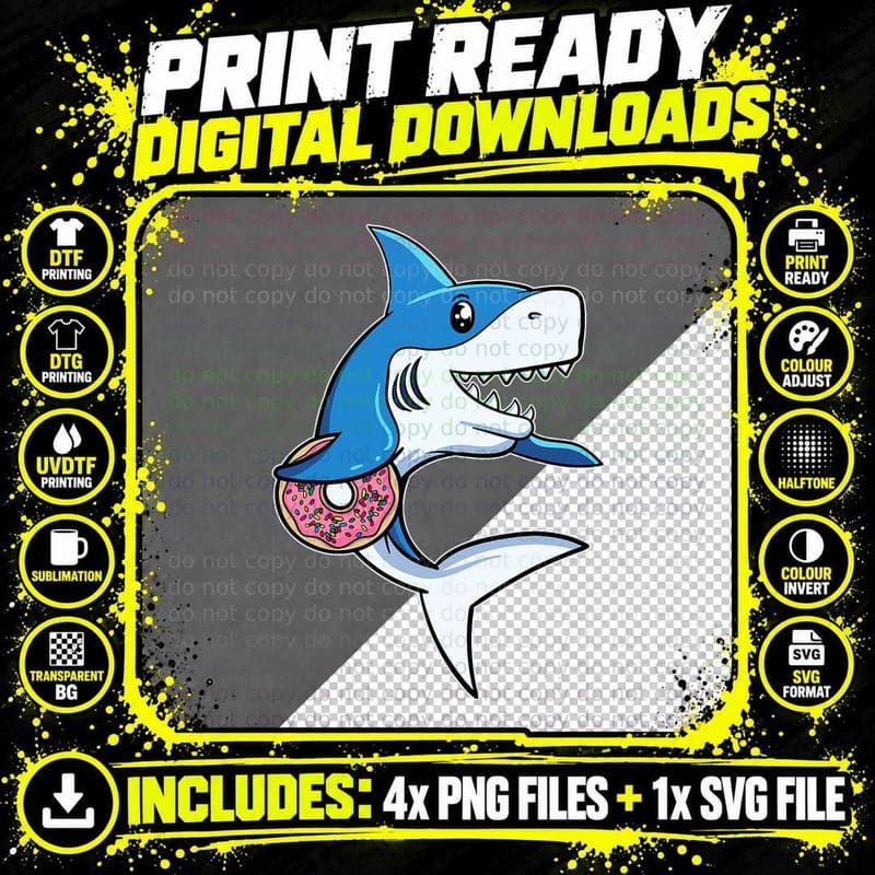 Donut Doughnut Shark Sprinkles Fried Dough Sweet Dessert Png SVG Digital Bundle