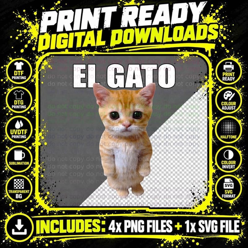 El Gato Meme Sad Crying Cat Munchkin Kitty Meme Trendy Png SVG Digital Bundle