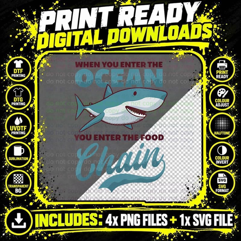 Enter the Ocean Enter Food Chain Design Shark Lover Png SVG Digital Bundle