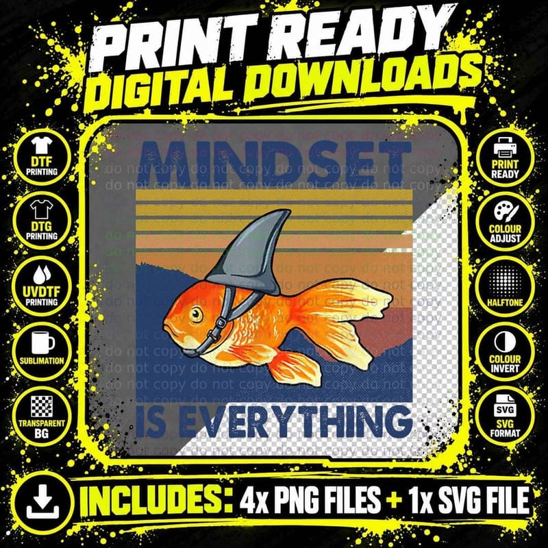 Everything Is Mindset Shark Fin Goldfish Vintage T-Shirt Png SVG Digital Bundle