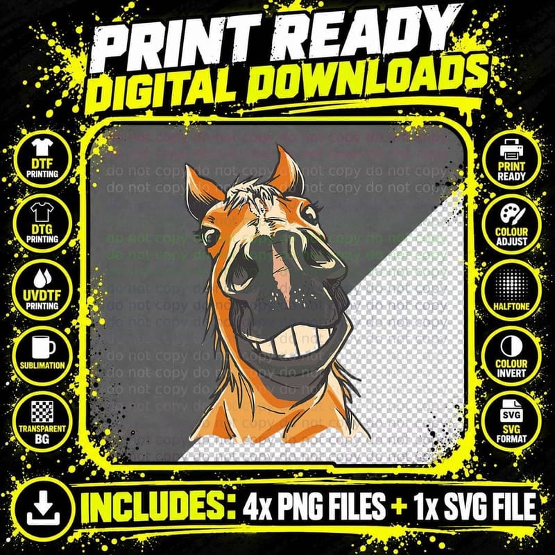 FUNNY HORSE Silly Horses Close up Grinth Meme T-Shirt Png SVG Digital Bundle