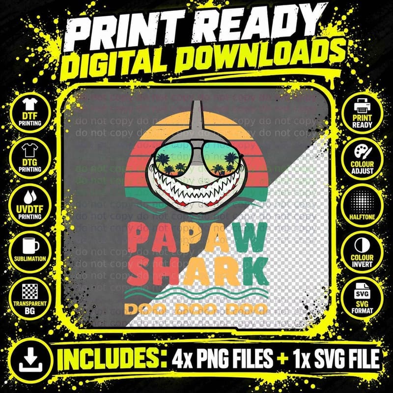 Family 365 Papaw Shark Fathers Day Papa Dad Grandpa Men Png SVG Digital Bundle