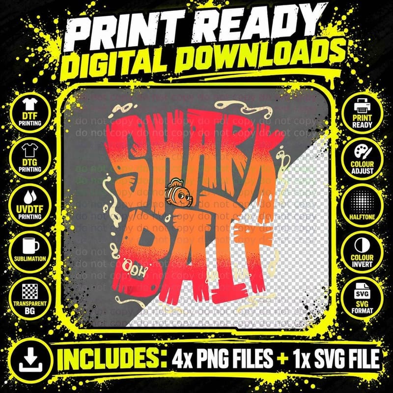 Finding Nemo Sharkbait Shark T-Shirt, Bait Nemo Tank Tee Png SVG Digital Bundle