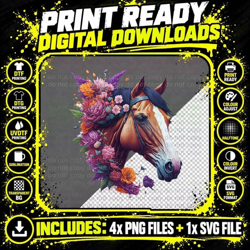 Flower Horse Spring Nature Horse Lovers for Women & Men Png SVG Digital Bundle