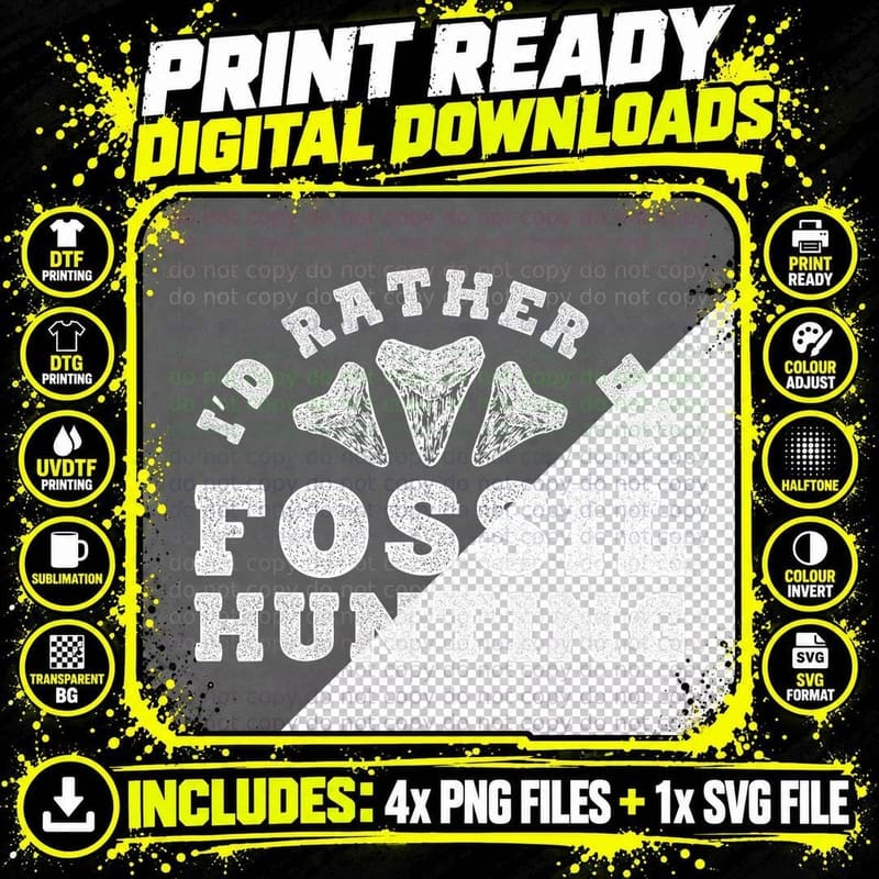 Fossil Teeth I'd Rather Be Fossil Hunting Shark Tooth Png SVG Digital Bundle