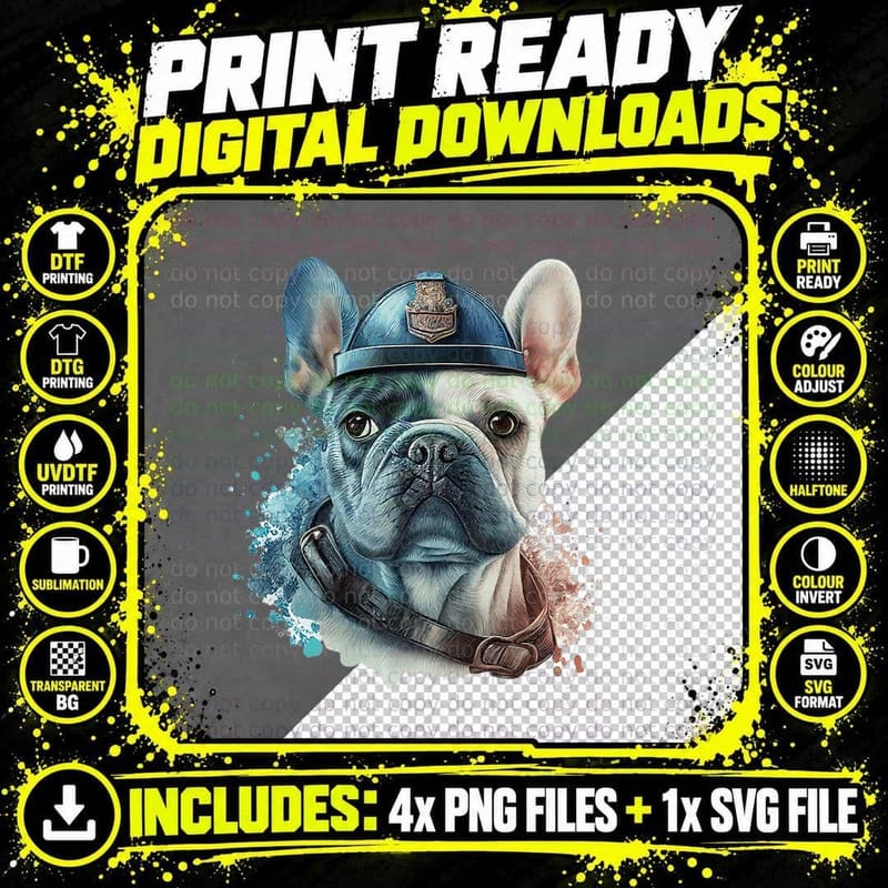 French Bulldog Police Officer Policeman T-Shirt Png SVG Digital Bundle