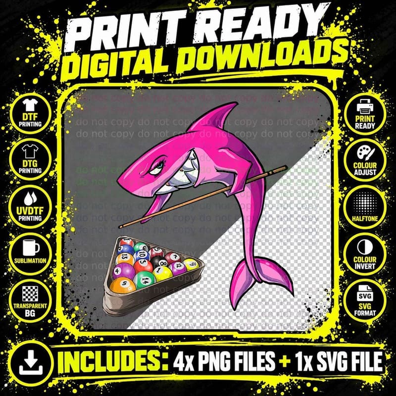 Funny Billiards Pool Shark Female, Shark Lover Funny Png SVG Digital Bundle