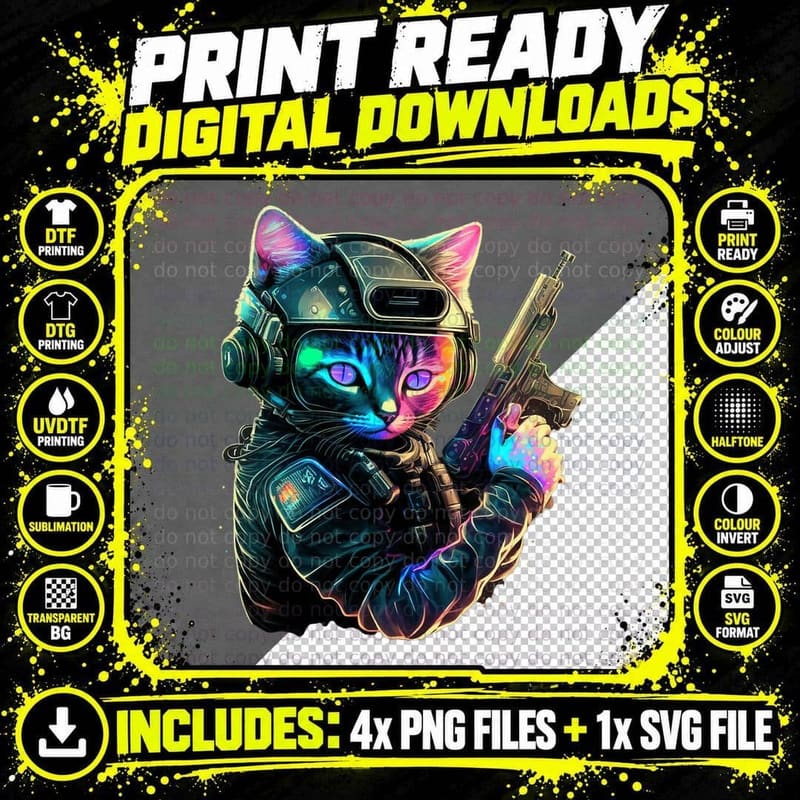 Funny Cat Kitty Pew Gun Meme Rifle T-Shirt Png SVG Digital Bundle