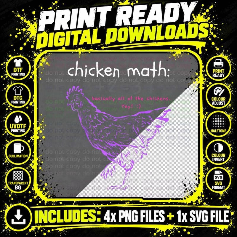 Funny Chicken Math T-Shirt Png SVG Digital Bundle