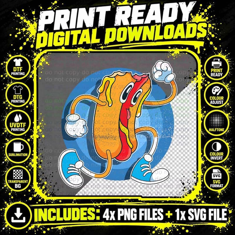 Funny Franks Sausage Running Wiener Fast Food Hot Dog Png SVG Digital Bundle