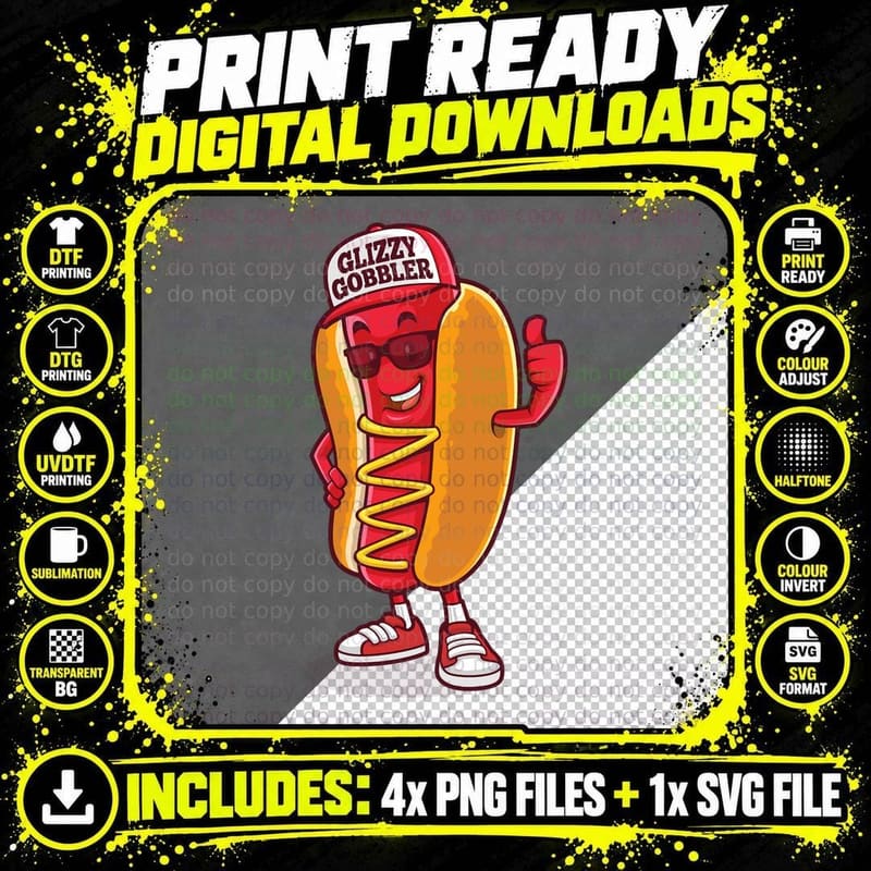 Funny Glizzy Gobbler Hot Dog Eating Meme Pullover Hoodie Png SVG Digital Bundle