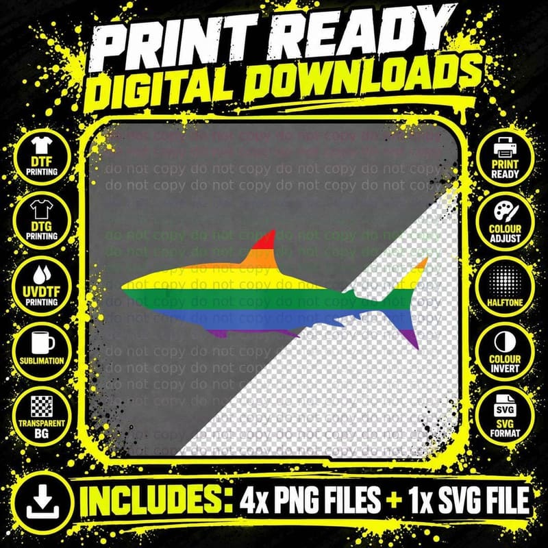 Funny LGBTQ+ Shark Gay Pride Flag T-Shirt Png SVG Digital Bundle