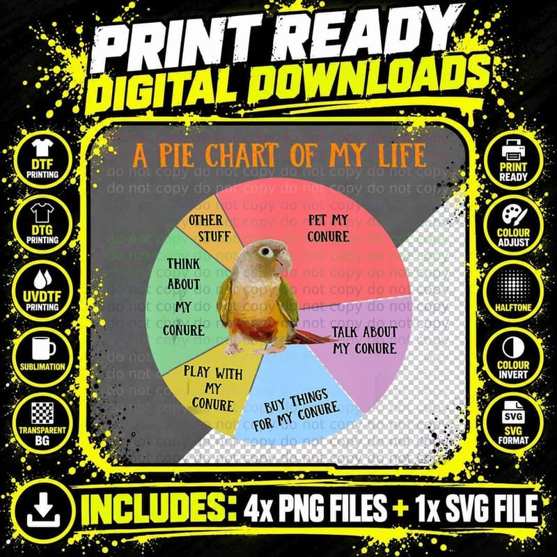 Funny Pie Chart Pineapple Conure T-Shirt Png SVG Digital Bundle