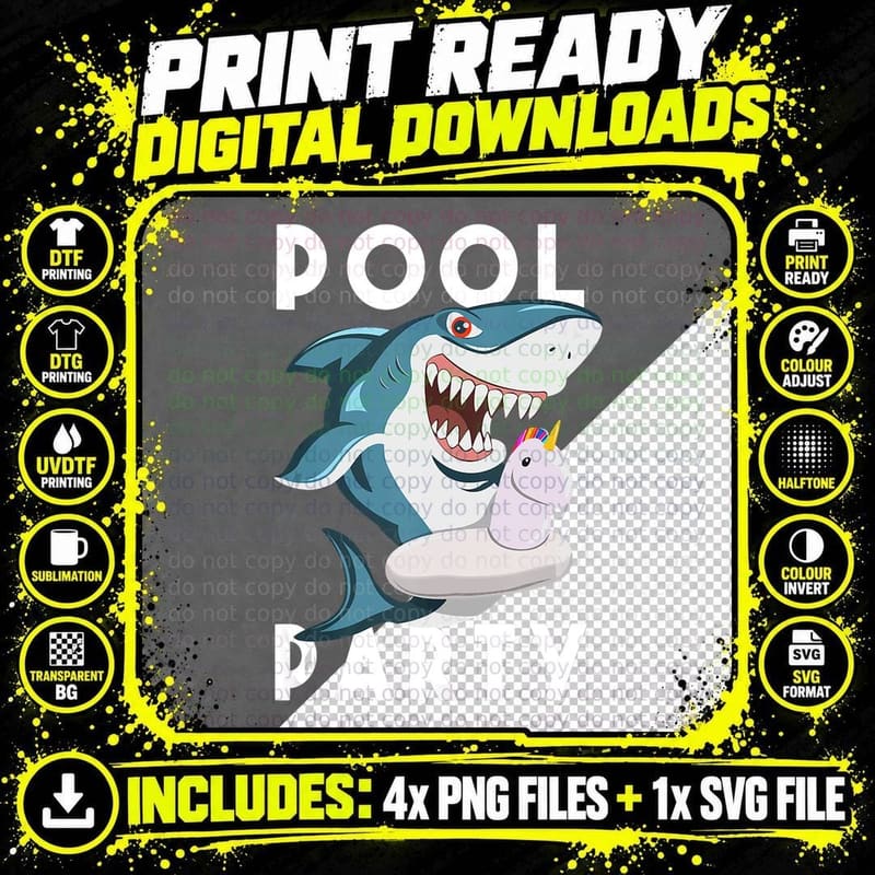Funny Pool Party Unicorn Float Shark Summer Week Png SVG Digital Bundle
