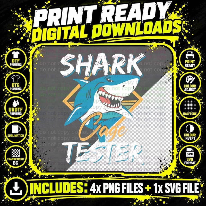 Funny Shark Cage Tester Losing Limb Amputation Ocean Png SVG Digital Bundle