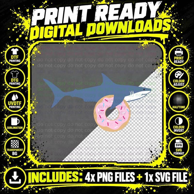 Funny Shark Carrying Donut Cute Food Kids Gift T-Shirt Png SVG Digital Bundle