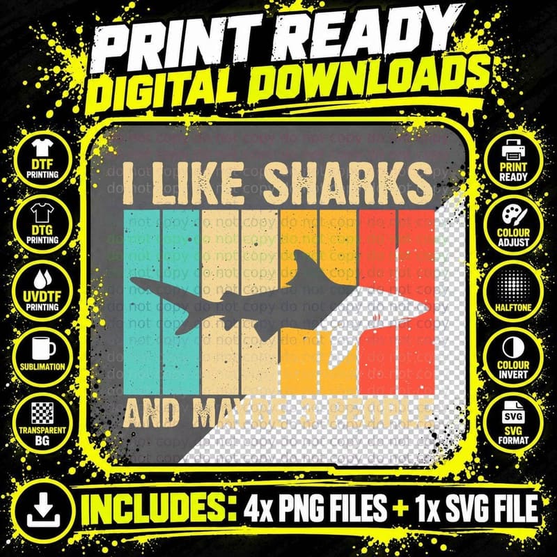 Funny Shark Design for Kids Men Women Animal Shark Stuff Png SVG Digital Bundle