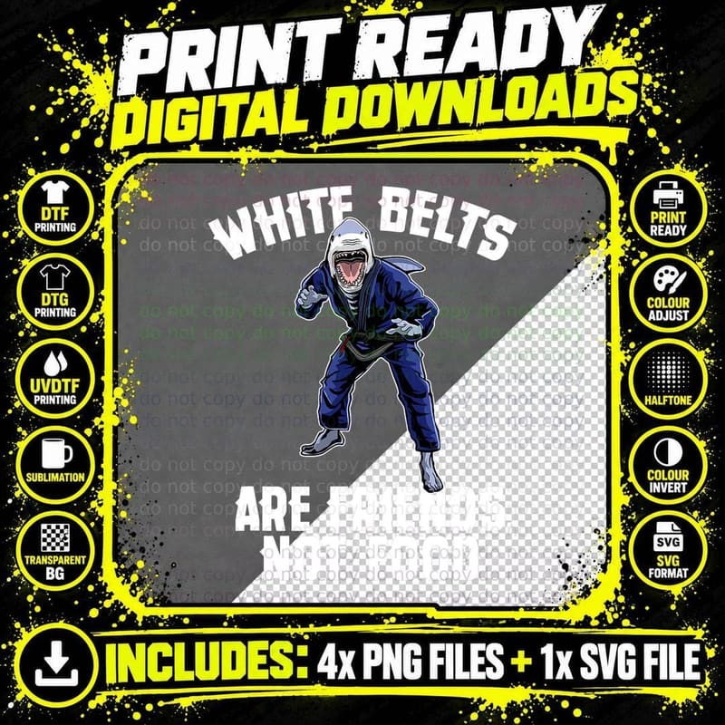 Funny White Belt Shark - Brazilian Jiu-Jitsu BJJ Gift Png SVG Digital Bundle
