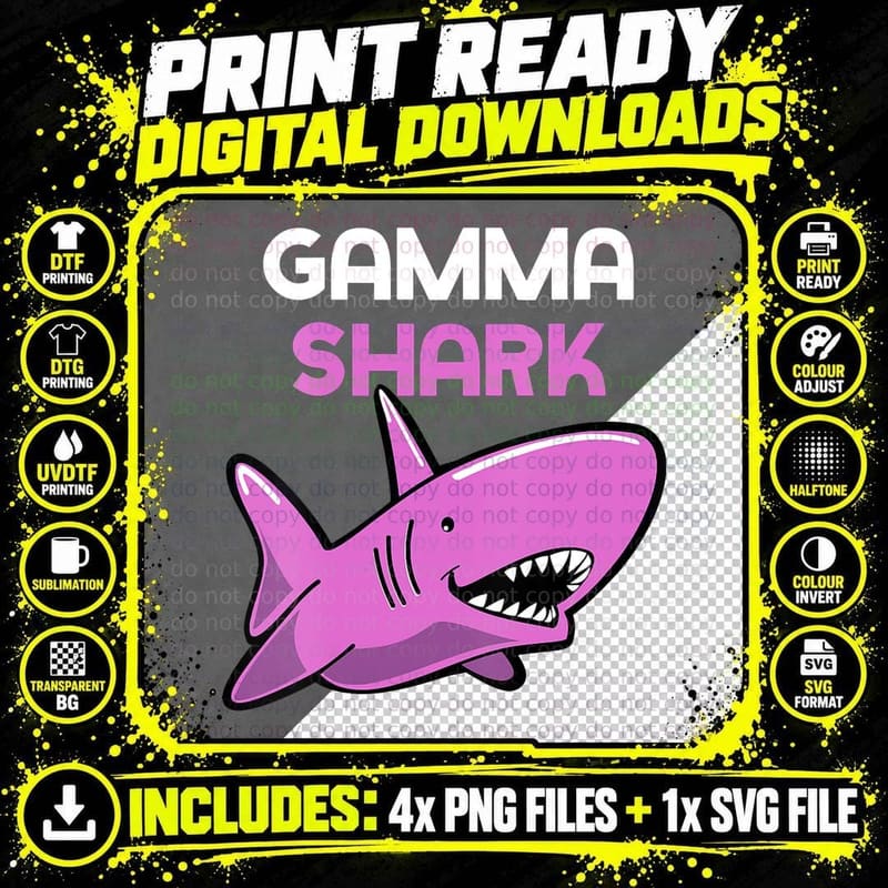 Gamma Shark Funny Family, Shark Lover Funny T-Shirt Png SVG Digital Bundle