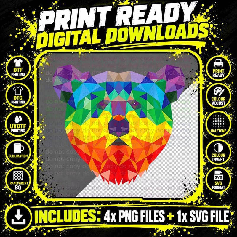 Geometric Bear Lgbt Rainbow Flag Gay Pride Men Women Png SVG Digital Bundle