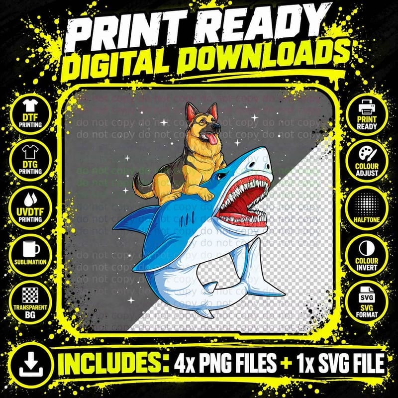 German Shepherd Shark T Kids Men Space Galaxy Jawsome Png SVG Digital Bundle