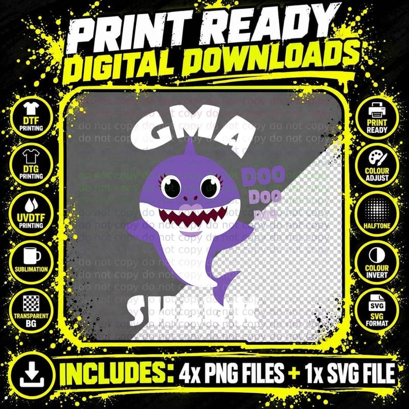 Gma Purple Shark Tshirt Love Grandma Shark T-Shirt Png SVG Digital Bundle