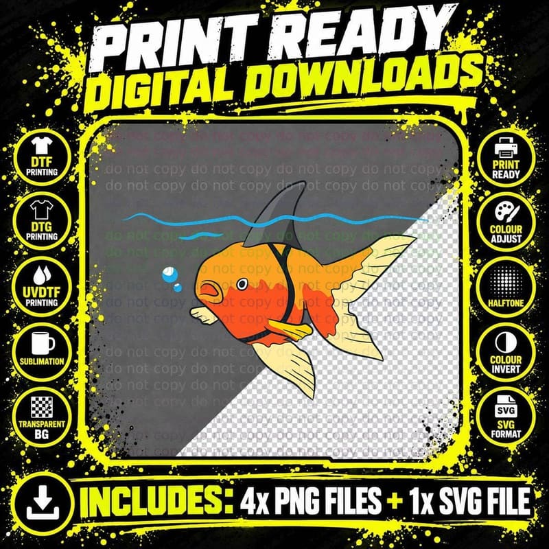 Goldfish Shark Fin Goldfish Motivational Goldfish T-Shirt Png SVG Digital Bundle