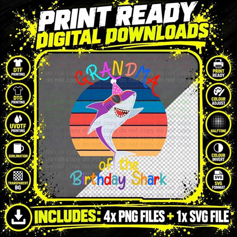 Grandma of the Shark Birthday Matching Family T-Shirt Png SVG Digital Bundle