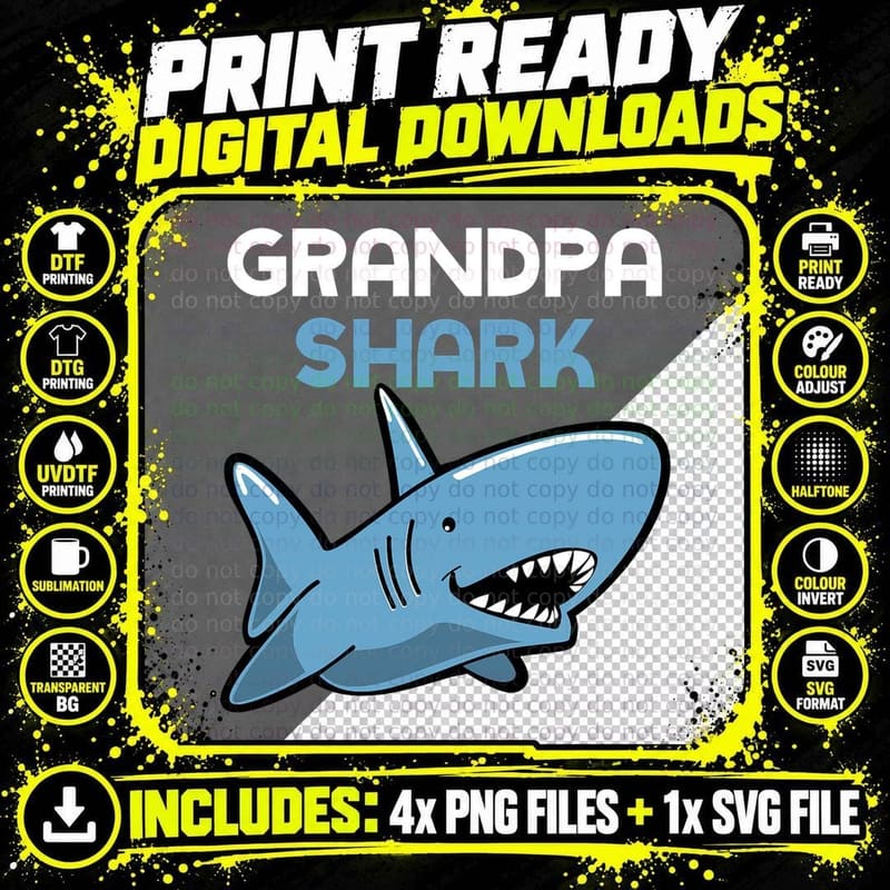 Grandpa Shark Funny Family T-Shirt Png SVG Digital Bundle