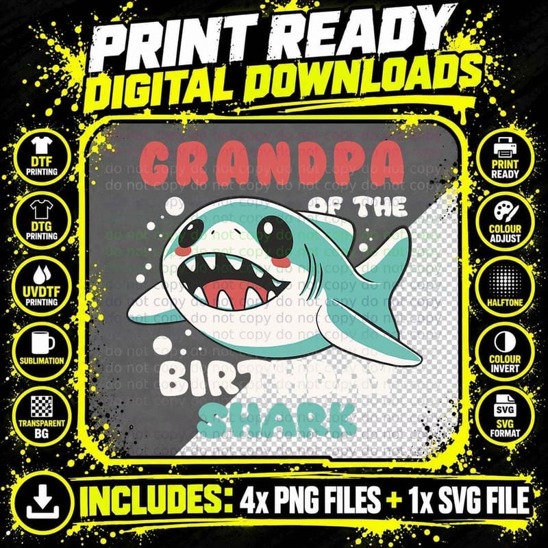 Grandpa of the Shark Birthday Matching Family Sea Png SVG Digital Bundle