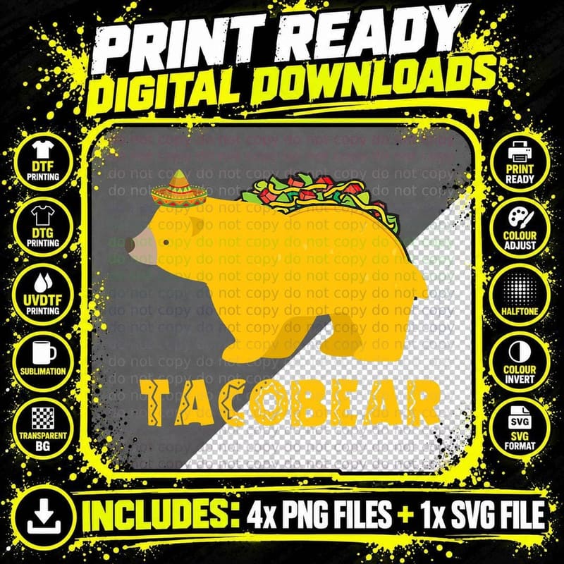 Graphic 365 Tacobear Taco Bear Tacos Mexican Food Funny Png SVG Digital Bundle