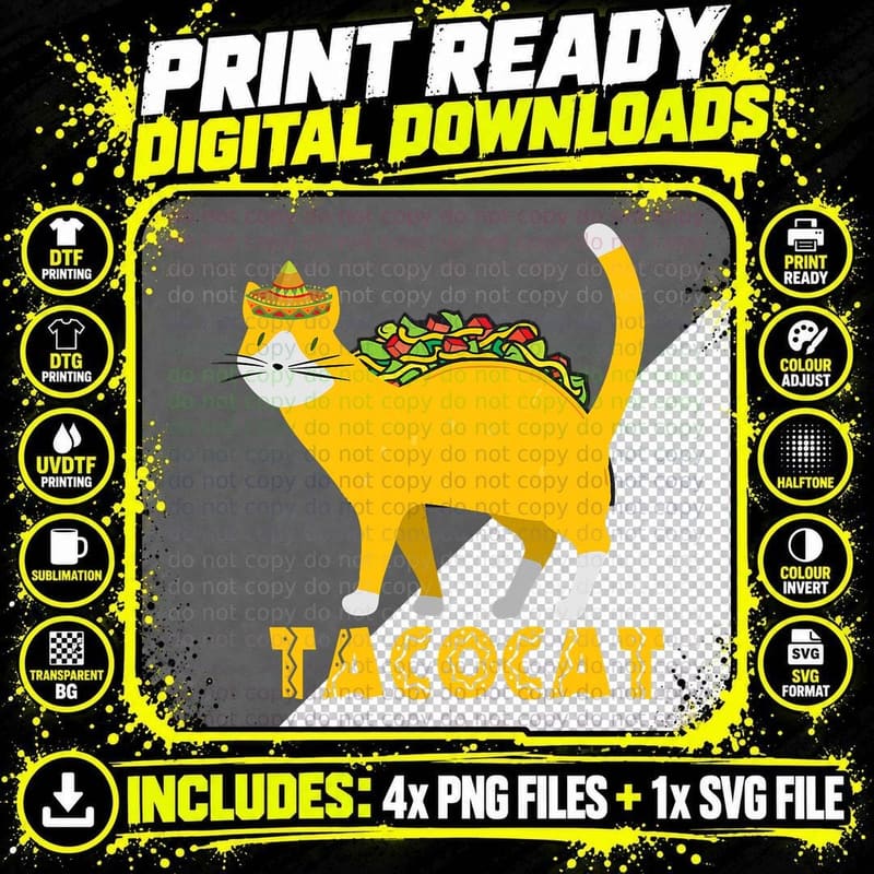 Graphic 365 Tacocat Taco Cat Tacos Mexican Food Funny Png SVG Digital Bundle