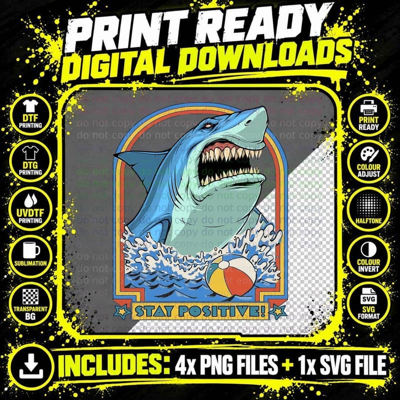 Great Week for a Shark to Stay Positive Ocean Funny Png SVG Digital Bundle