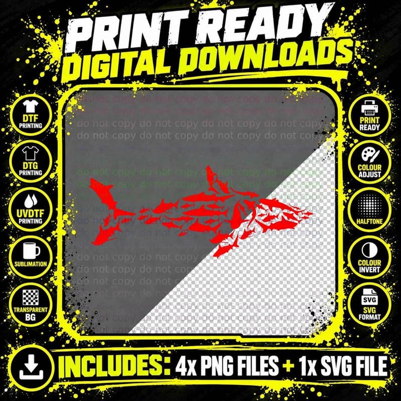 Great White Shark Shadows Largest Predator Ocean Png SVG Digital Bundle