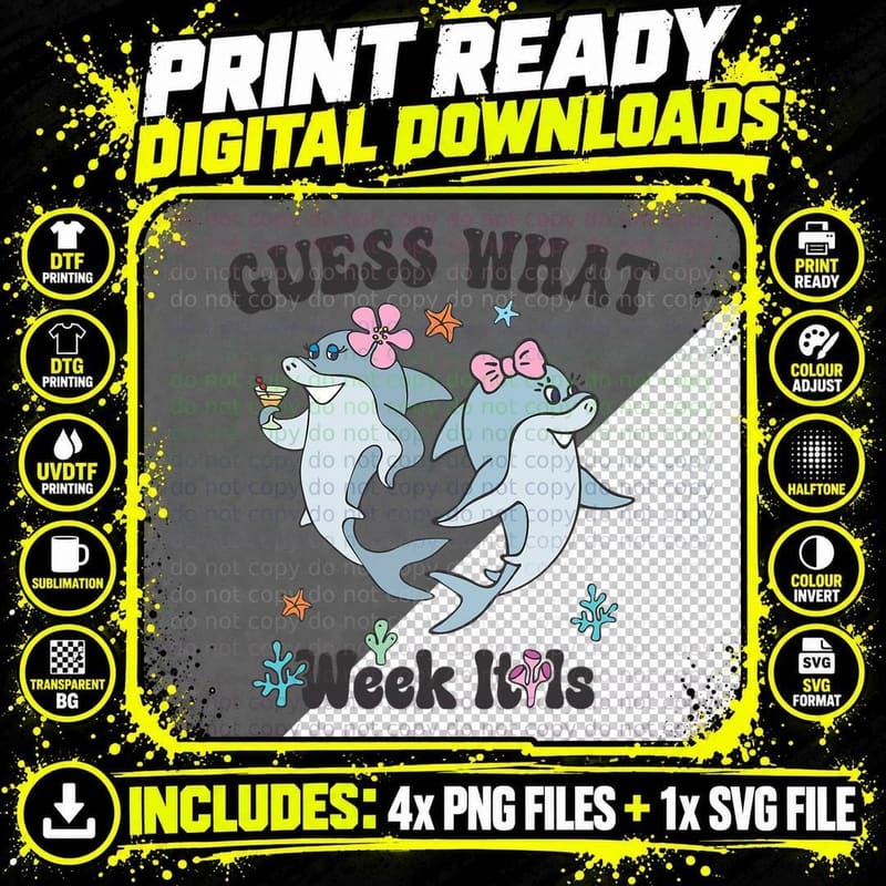 Guess What Week It Is Cute Shark Girls & Kids Funny Png SVG Digital Bundle